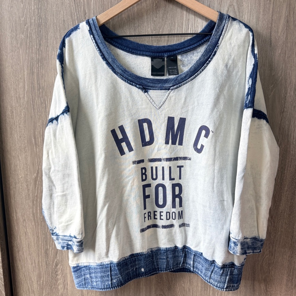 Harley-Davidson Sweatshirt Womens XL Blue Acid Wash HDMC Biker Grunge Moto
